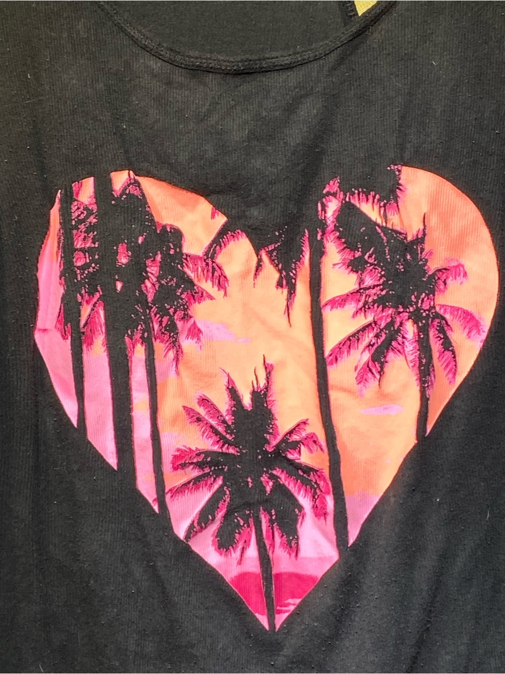 No Boundaries Black Tank Top with Pink and Orange Heart Palm Graphic - Picture 2 of 6